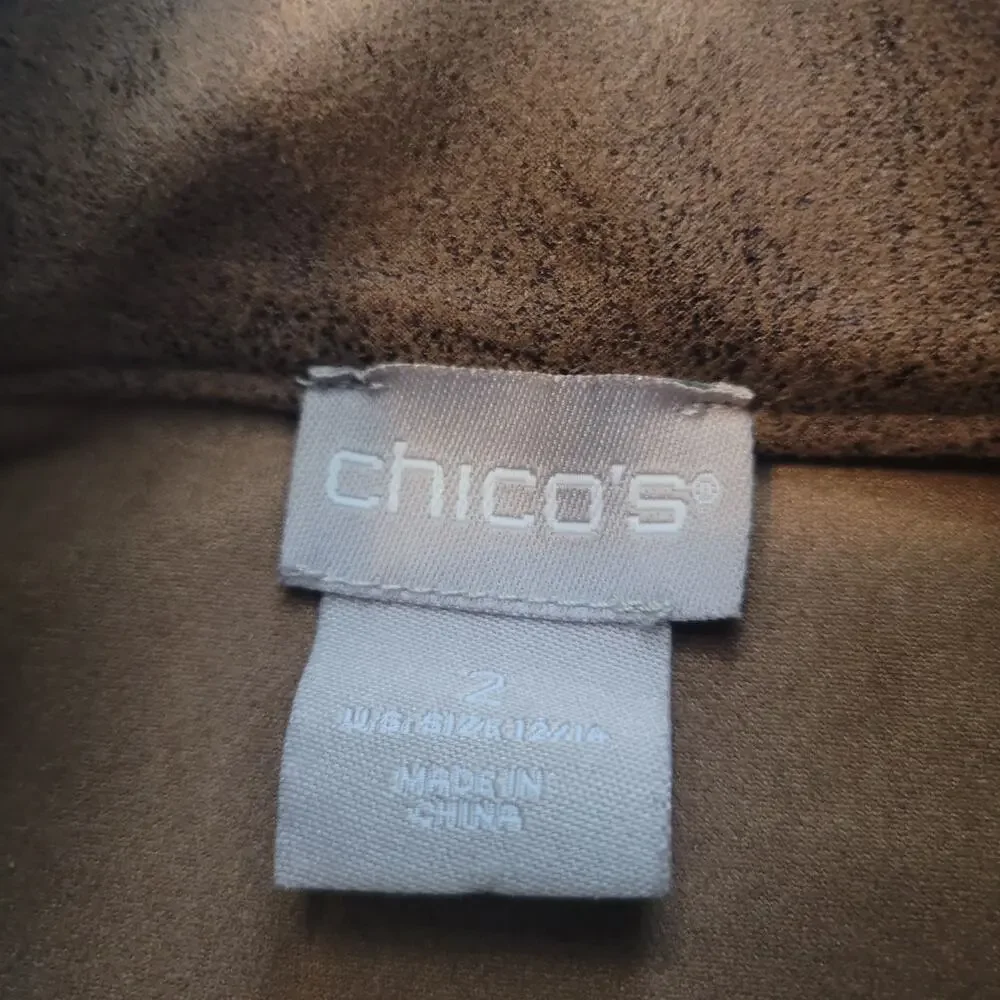 Chico's Size 2 US 12/14 Suede Moto Jacket‎ Brown Faux Leather Western Minimalist